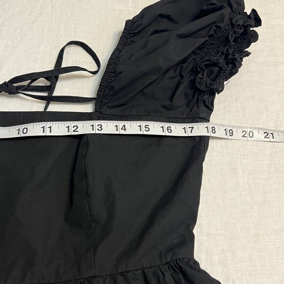 O.P.T. Black Cotton Puff Sleeve Midi Dress L Open Back Cottagecore Square Neck - Picture 6 of 9